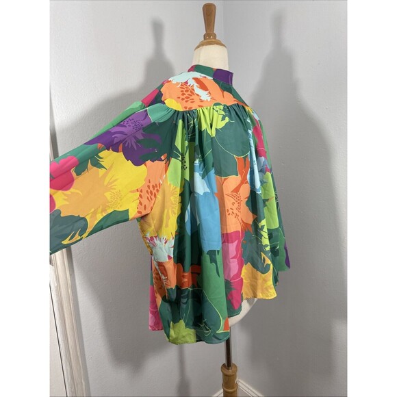 Gdg Actuel Blouse Womens Small Multicolor Abstract Artsy Bishop Sleeve Loose Top - Picture 3 of 11